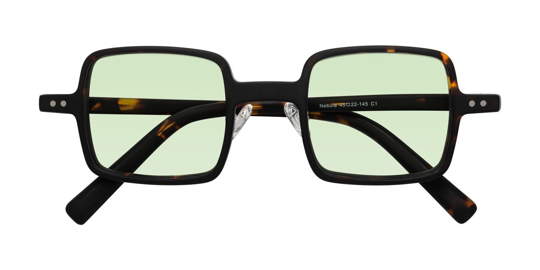 Folded Front of Nebula in Matte Tortoise with Light Green Tinted Lenses