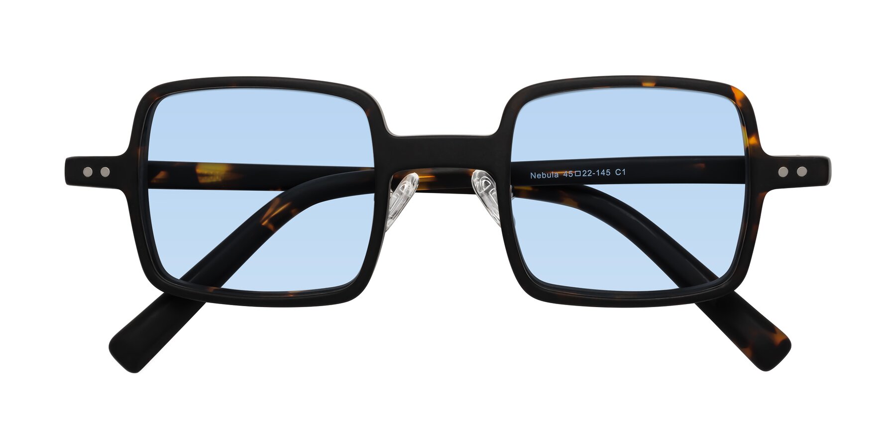 Folded Front of Nebula in Matte Tortoise with Light Blue Tinted Lenses