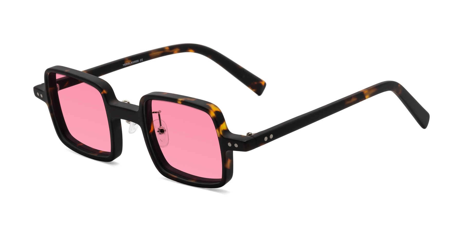 Angle of Nebula in Matte Tortoise with Pink Tinted Lenses