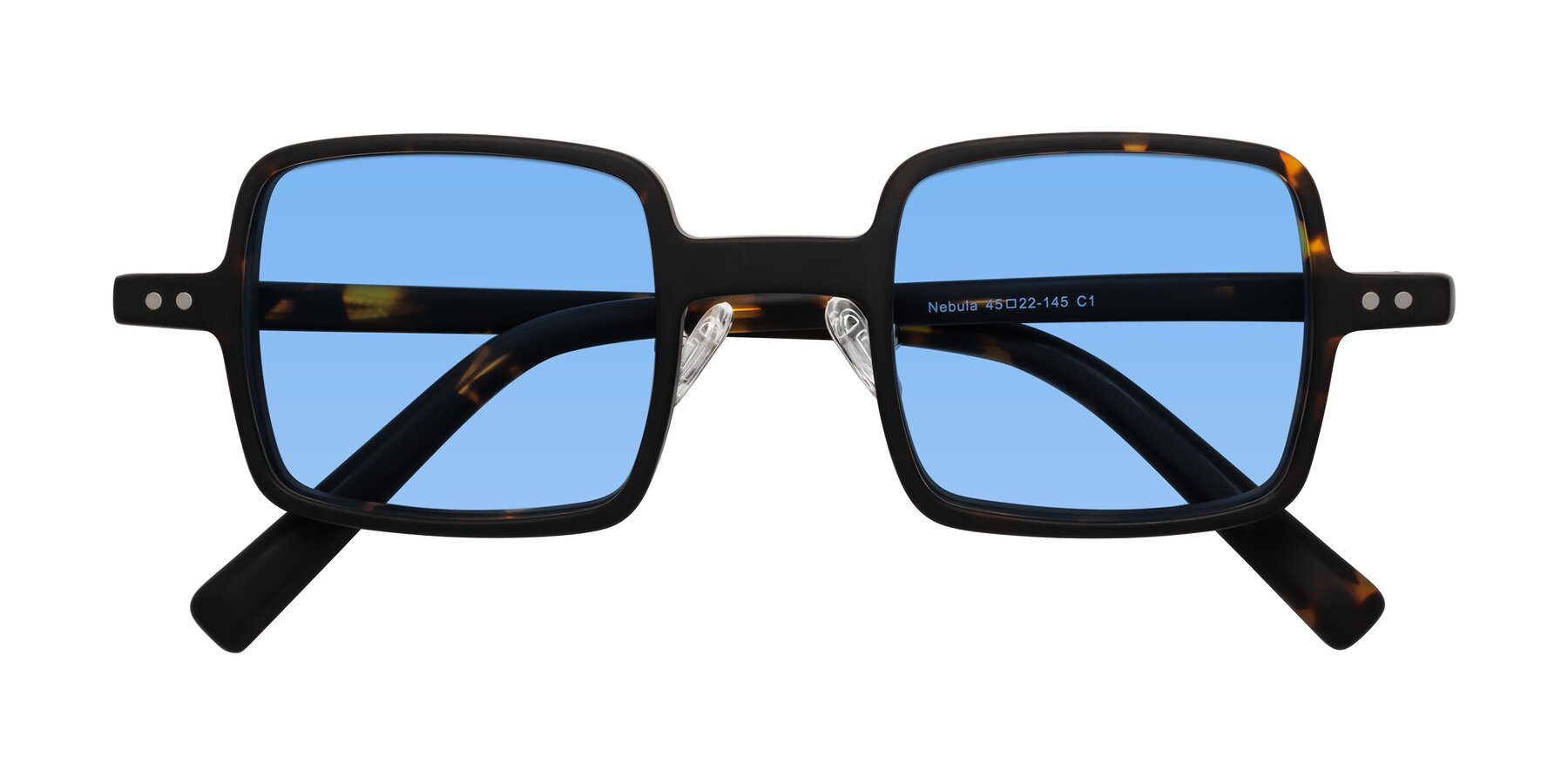 Folded Front of Nebula in Matte Tortoise with Medium Blue Tinted Lenses