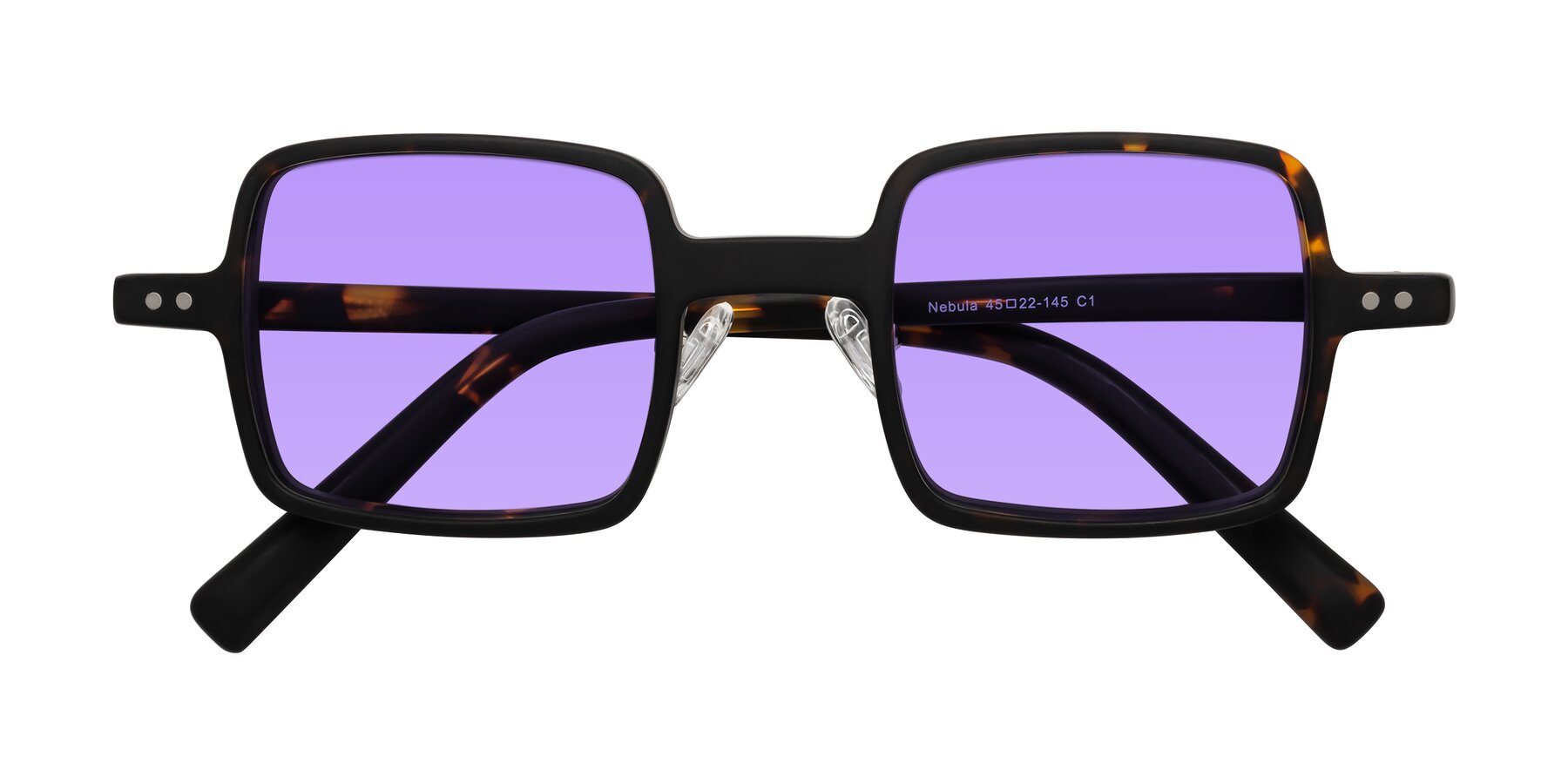 Folded Front of Nebula in Matte Tortoise with Medium Purple Tinted Lenses