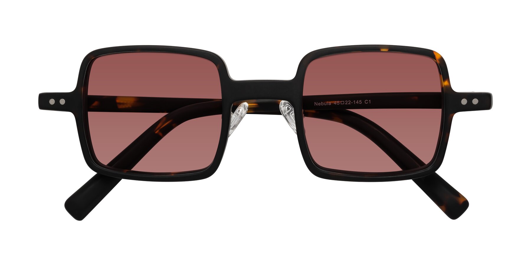 Folded Front of Nebula in Matte Tortoise with Garnet Tinted Lenses