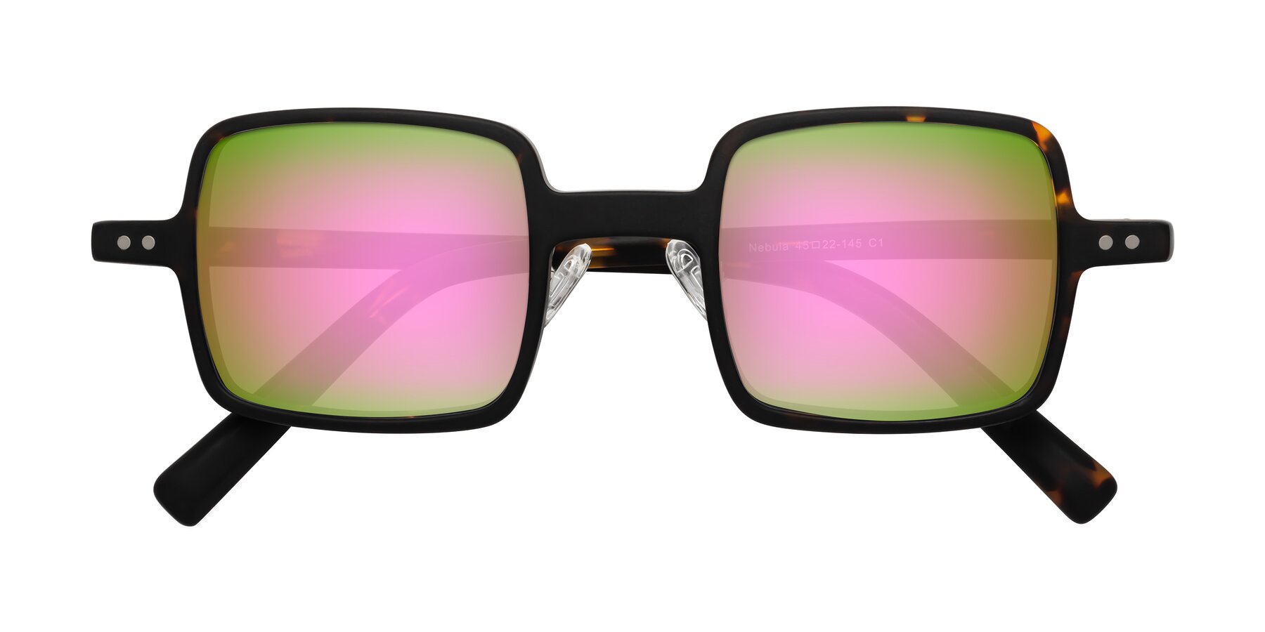 Folded Front of Nebula in Matte Tortoise with Pink Mirrored Lenses