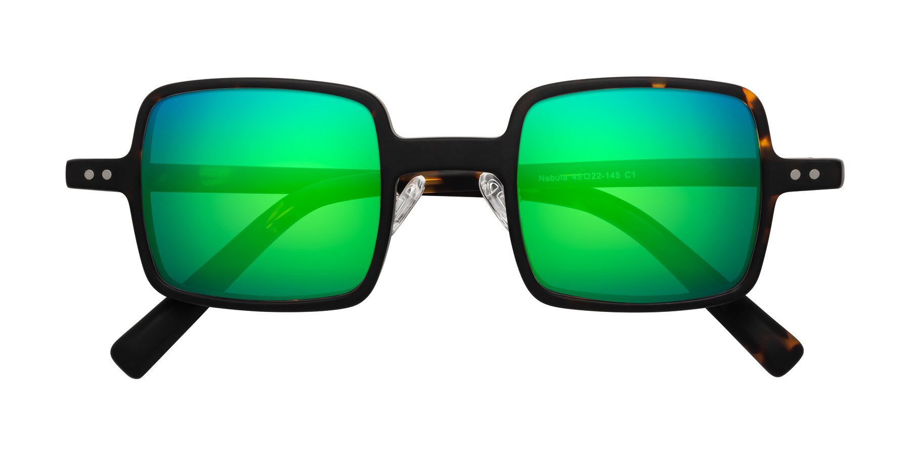 Folded Front of Nebula in Matte Tortoise with Green Mirrored Lenses