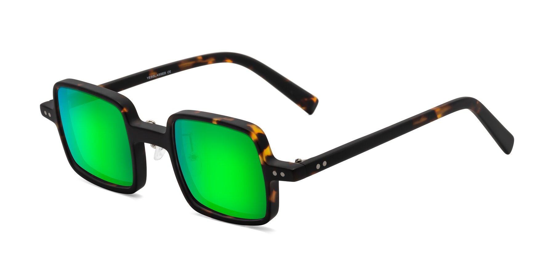 Angle of Nebula in Matte Tortoise with Green Mirrored Lenses