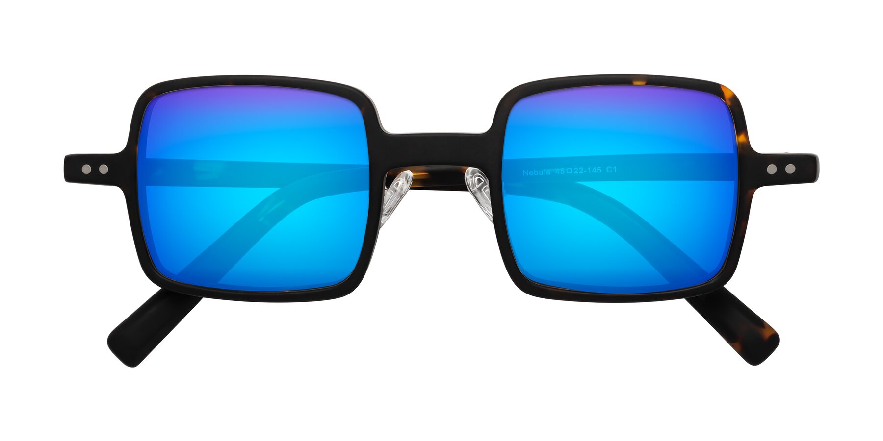 Folded Front of Nebula in Matte Tortoise with Blue Mirrored Lenses