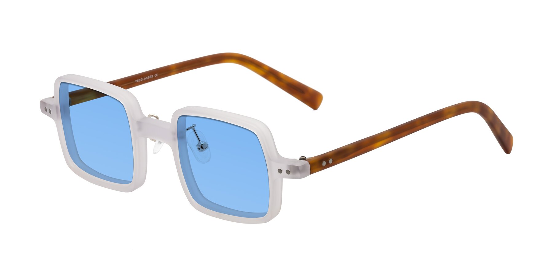 Angle of Nebula in Matte White with Medium Blue Tinted Lenses