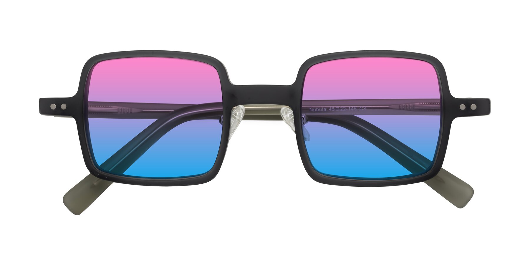 Folded Front of Nebula in Matte Gray with Pink / Blue Gradient Lenses