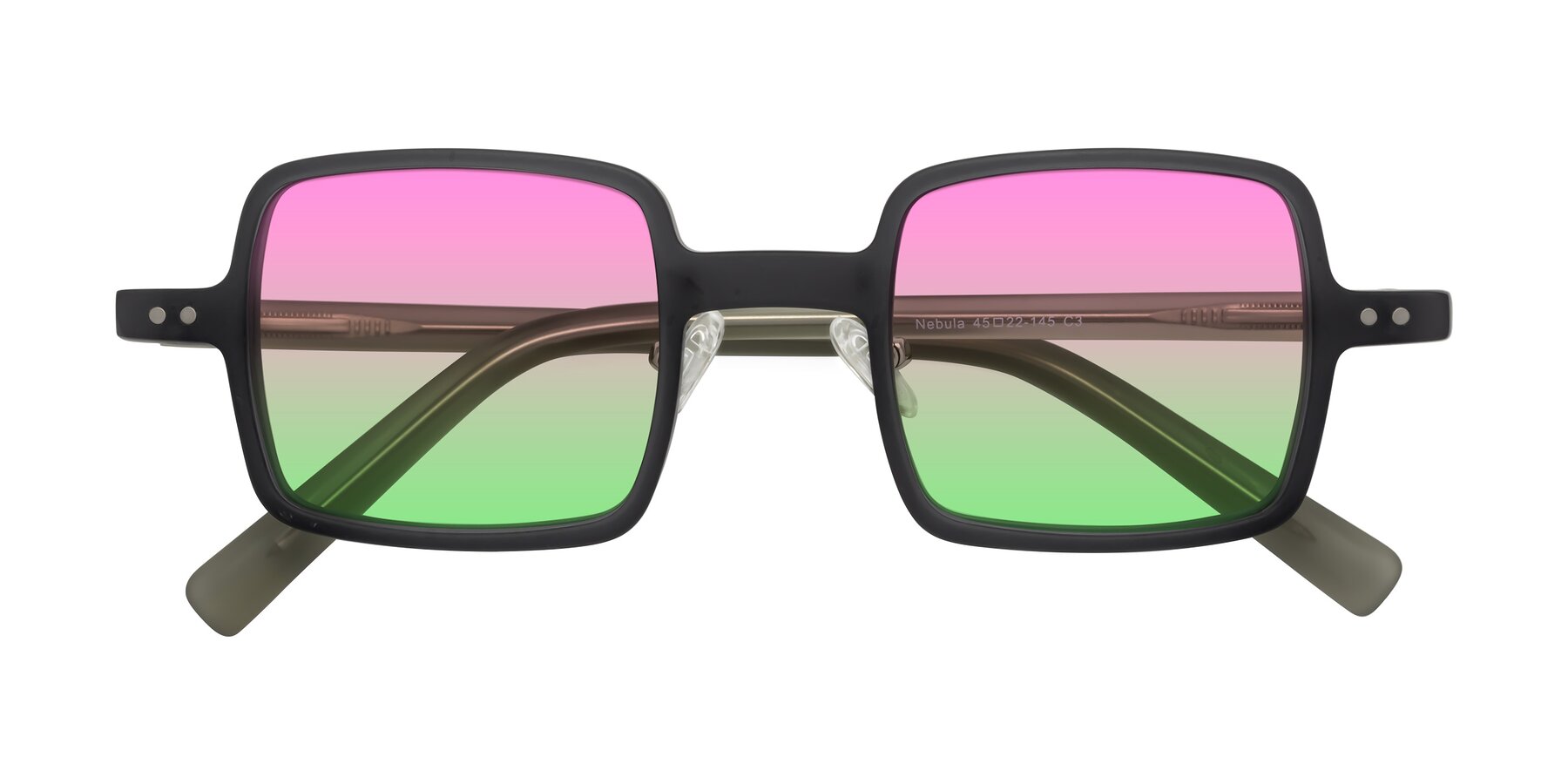 Folded Front of Nebula in Matte Gray with Pink / Green Gradient Lenses