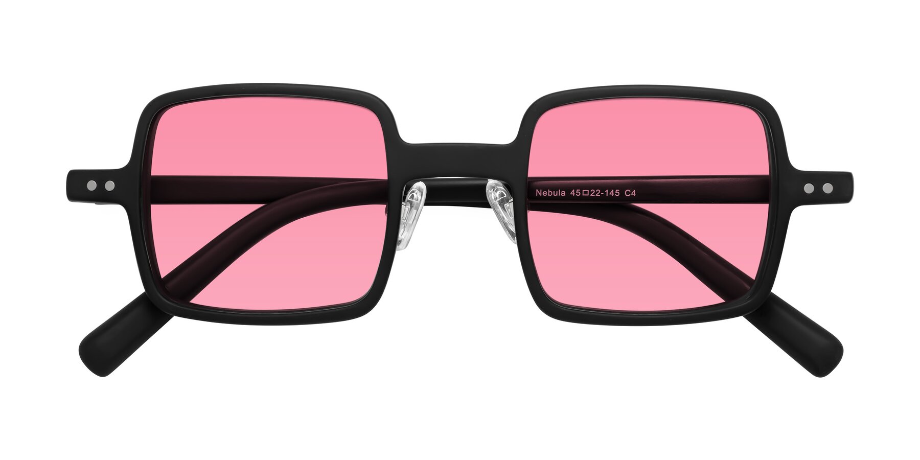 Folded Front of Nebula in Matte Black with Pink Tinted Lenses