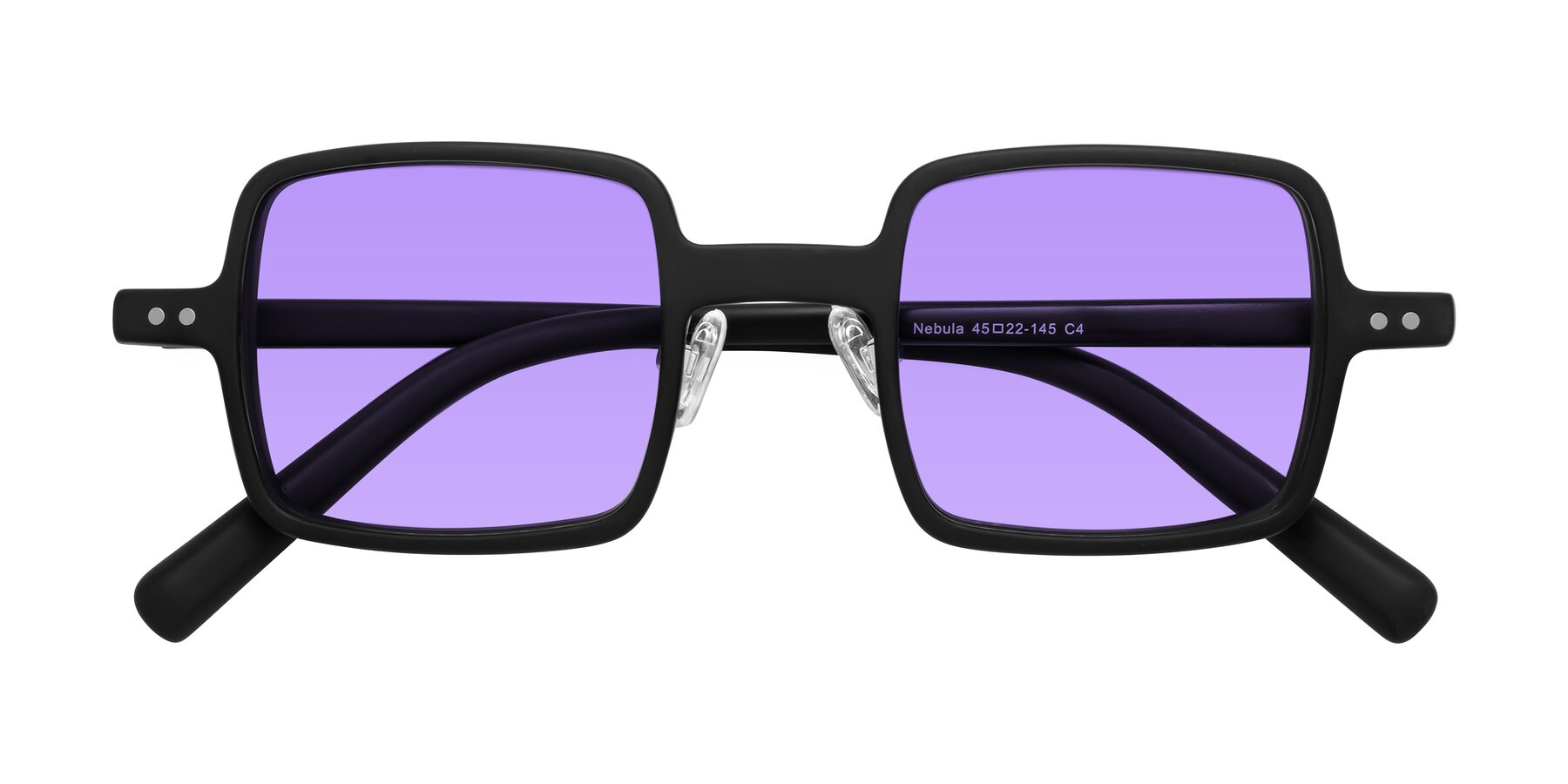 Folded Front of Nebula in Matte Black with Medium Purple Tinted Lenses