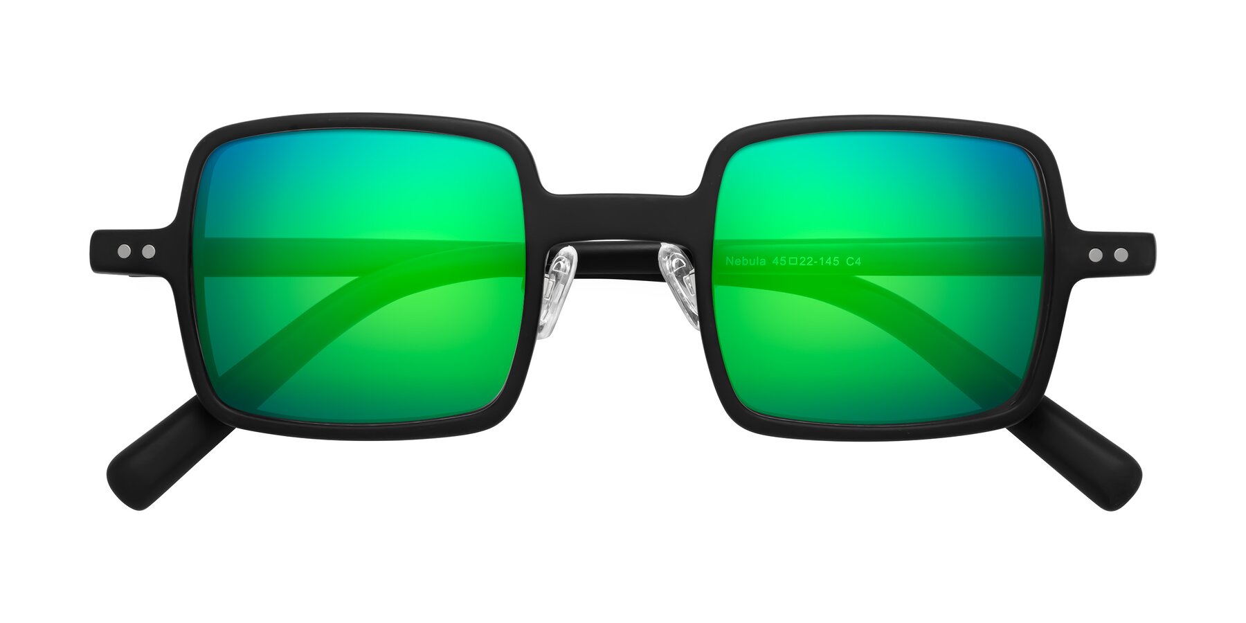 Folded Front of Nebula in Matte Black with Green Mirrored Lenses