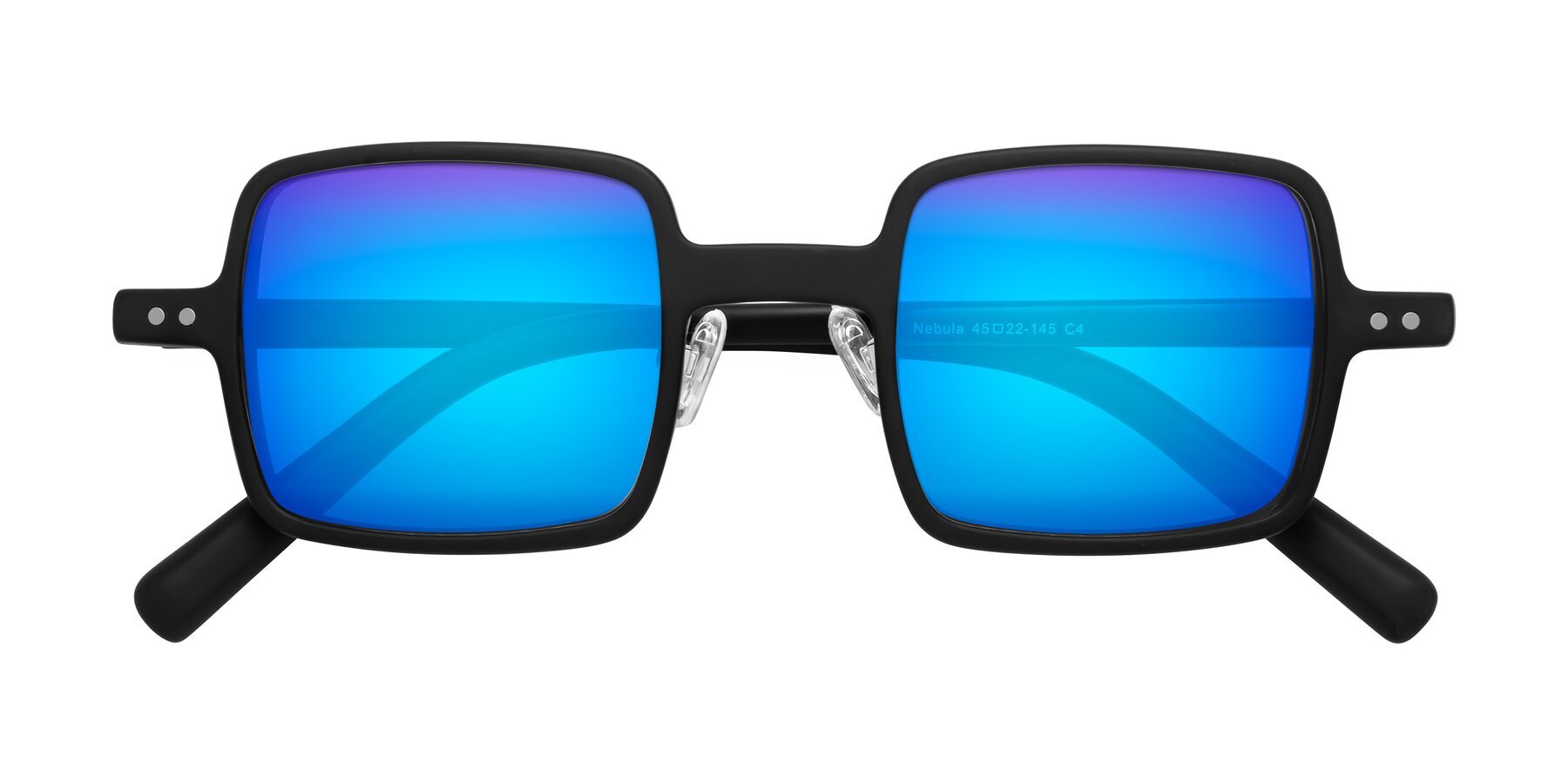 Folded Front of Nebula in Matte Black with Blue Mirrored Lenses