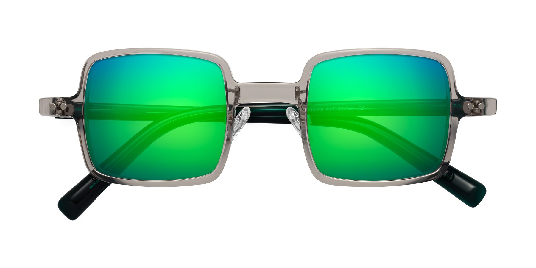 Folded Front of Nebula in Clear Gray with Green Mirrored Lenses