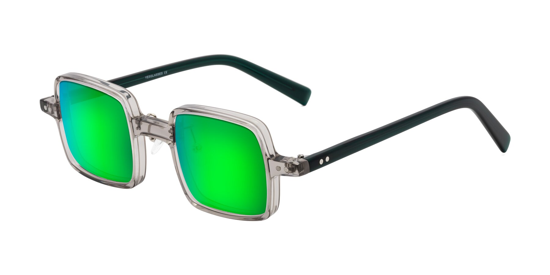 Angle of Nebula in Clear Gray with Green Mirrored Lenses