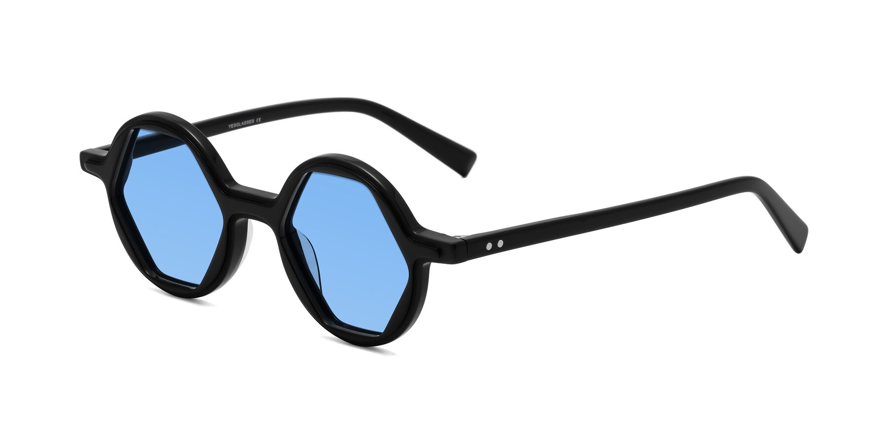 Angle of Alien in Black with Medium Blue Tinted Lenses