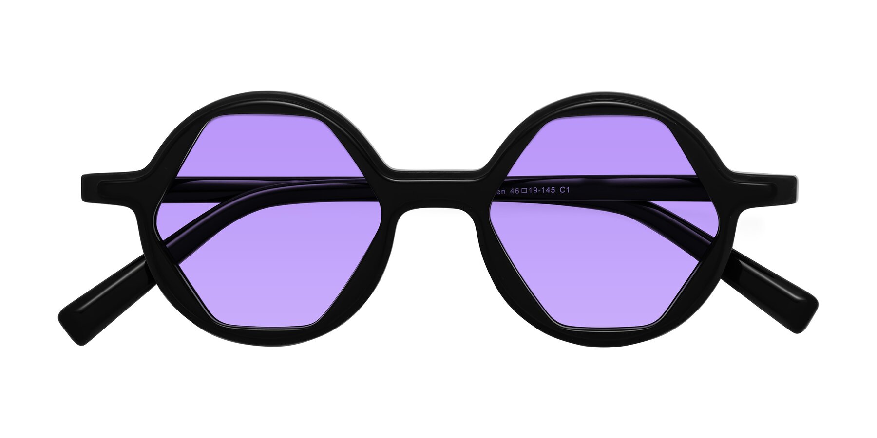 Folded Front of Alien in Black with Medium Purple Tinted Lenses