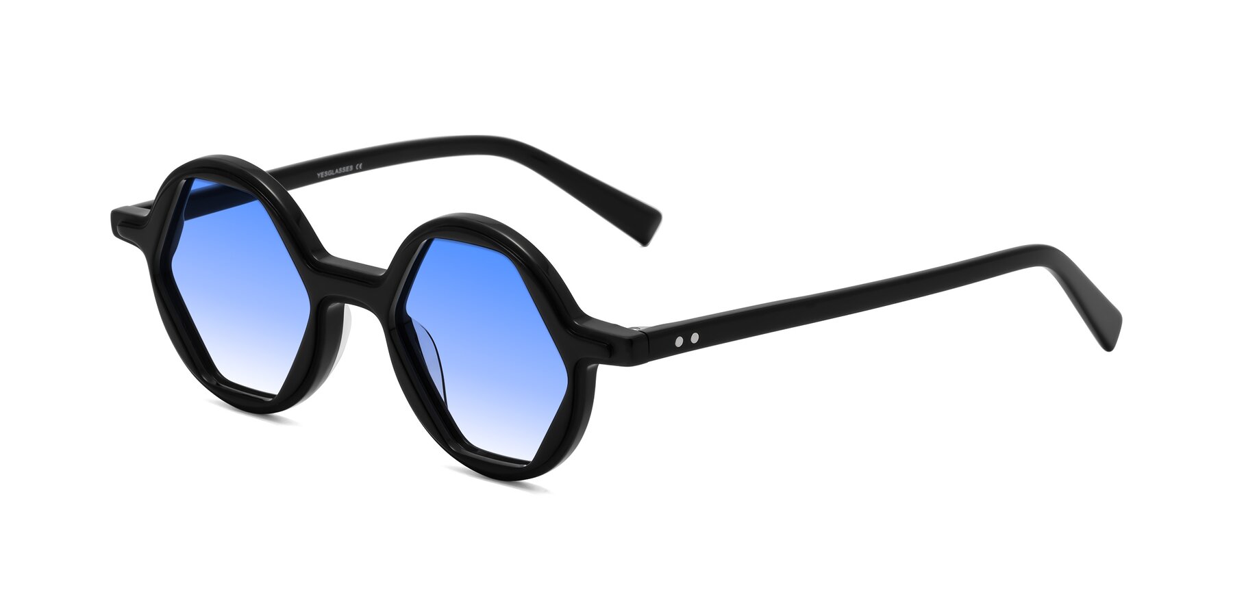 Angle of Alien in Black with Blue Gradient Lenses