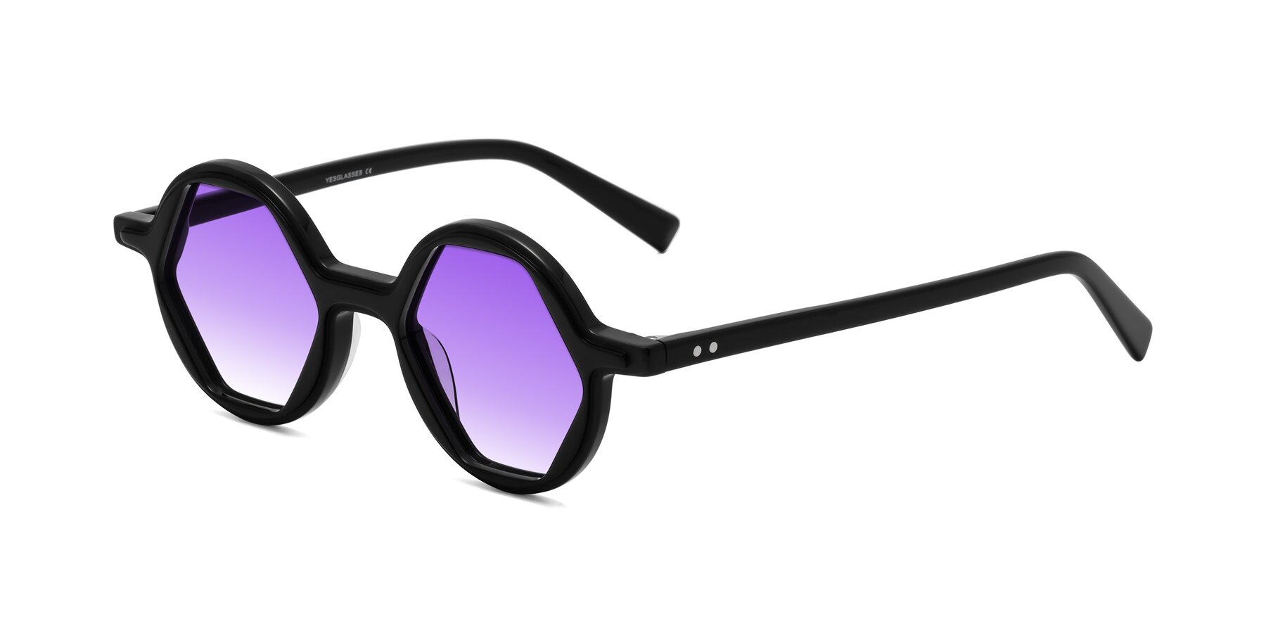 Angle of Alien in Black with Purple Gradient Lenses