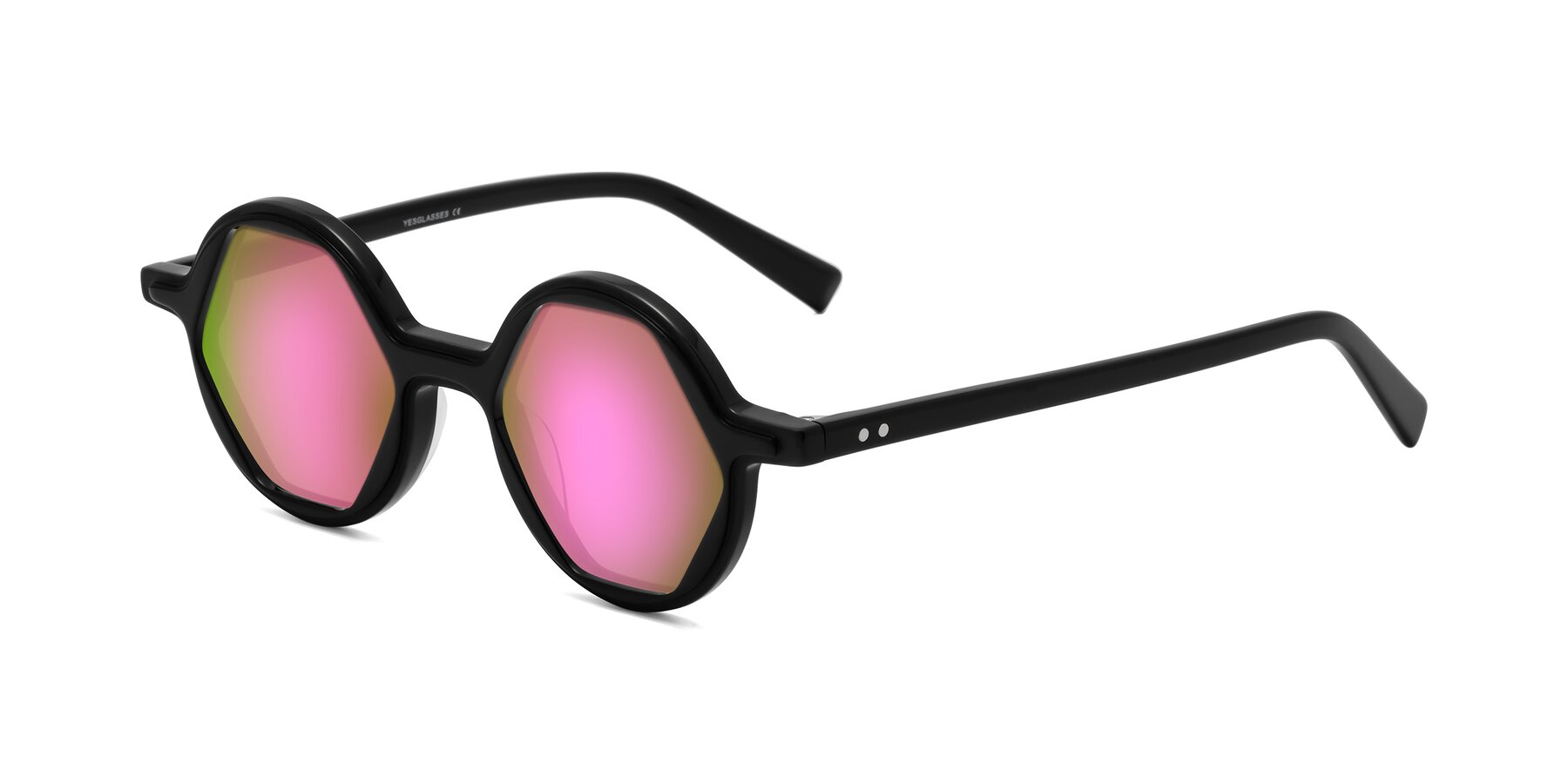 Angle of Alien in Black with Pink Mirrored Lenses