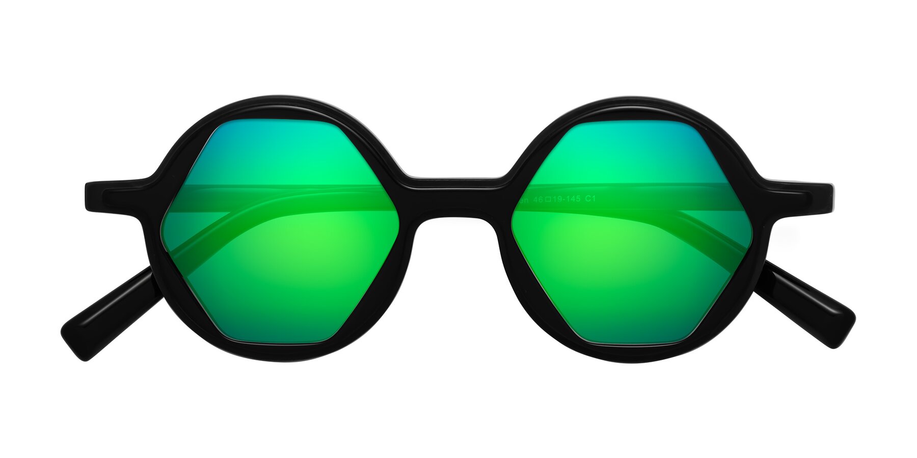 Folded Front of Alien in Black with Green Mirrored Lenses