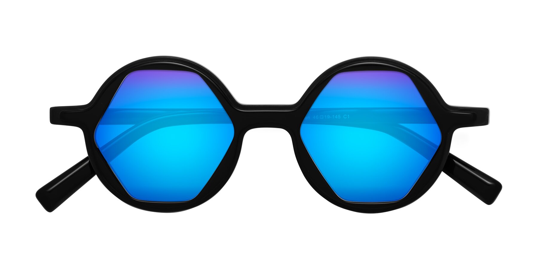 Folded Front of Alien in Black with Blue Mirrored Lenses