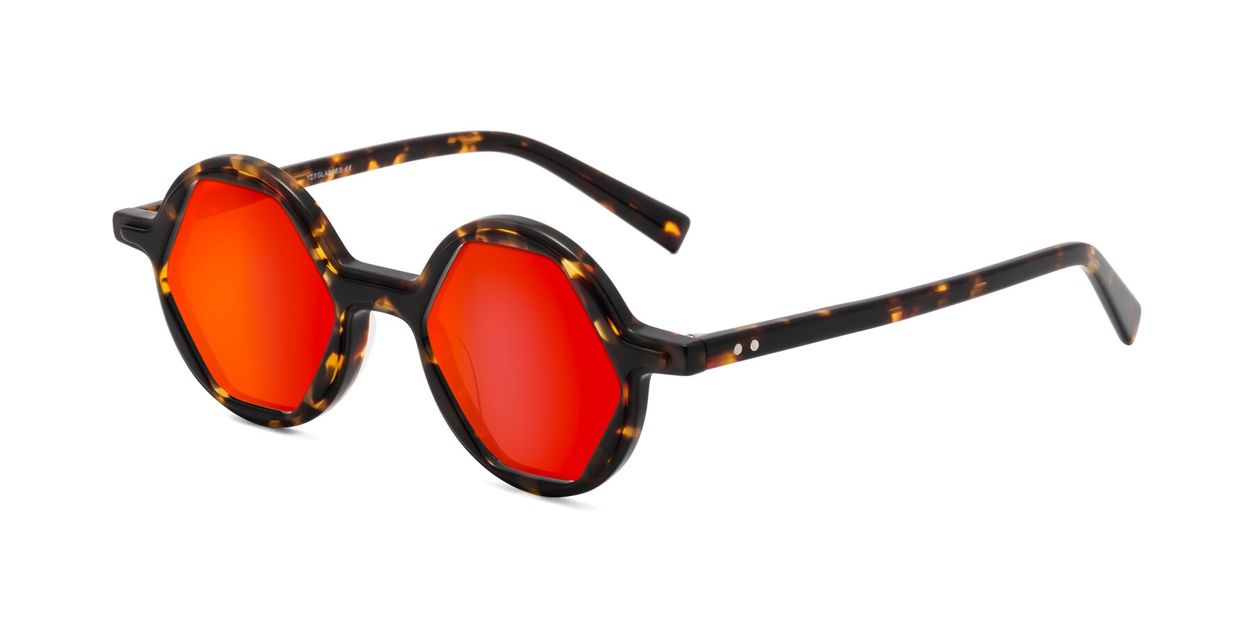 Angle of Alien in Tortoise with Red Gold Mirrored Lenses