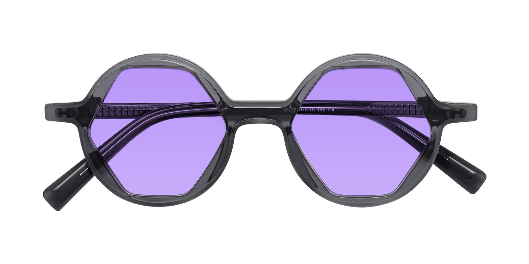 Folded Front of Alien in Gray with Medium Purple Tinted Lenses