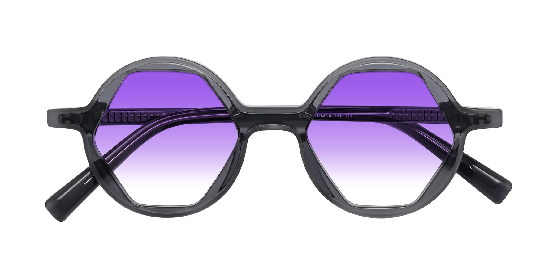 Folded Front of Alien in Gray with Purple Gradient Lenses