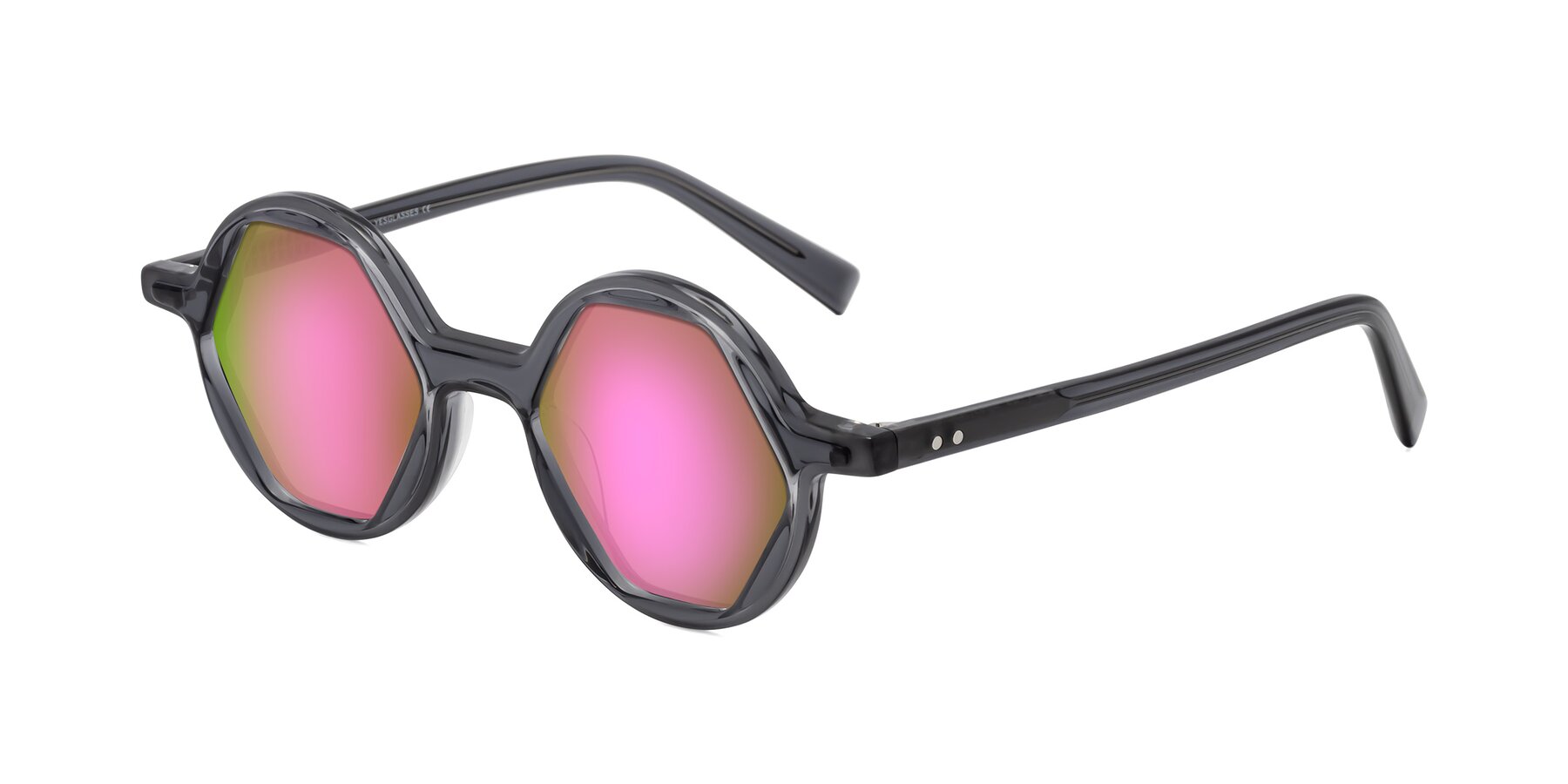 Angle of Alien in Gray with Pink Mirrored Lenses