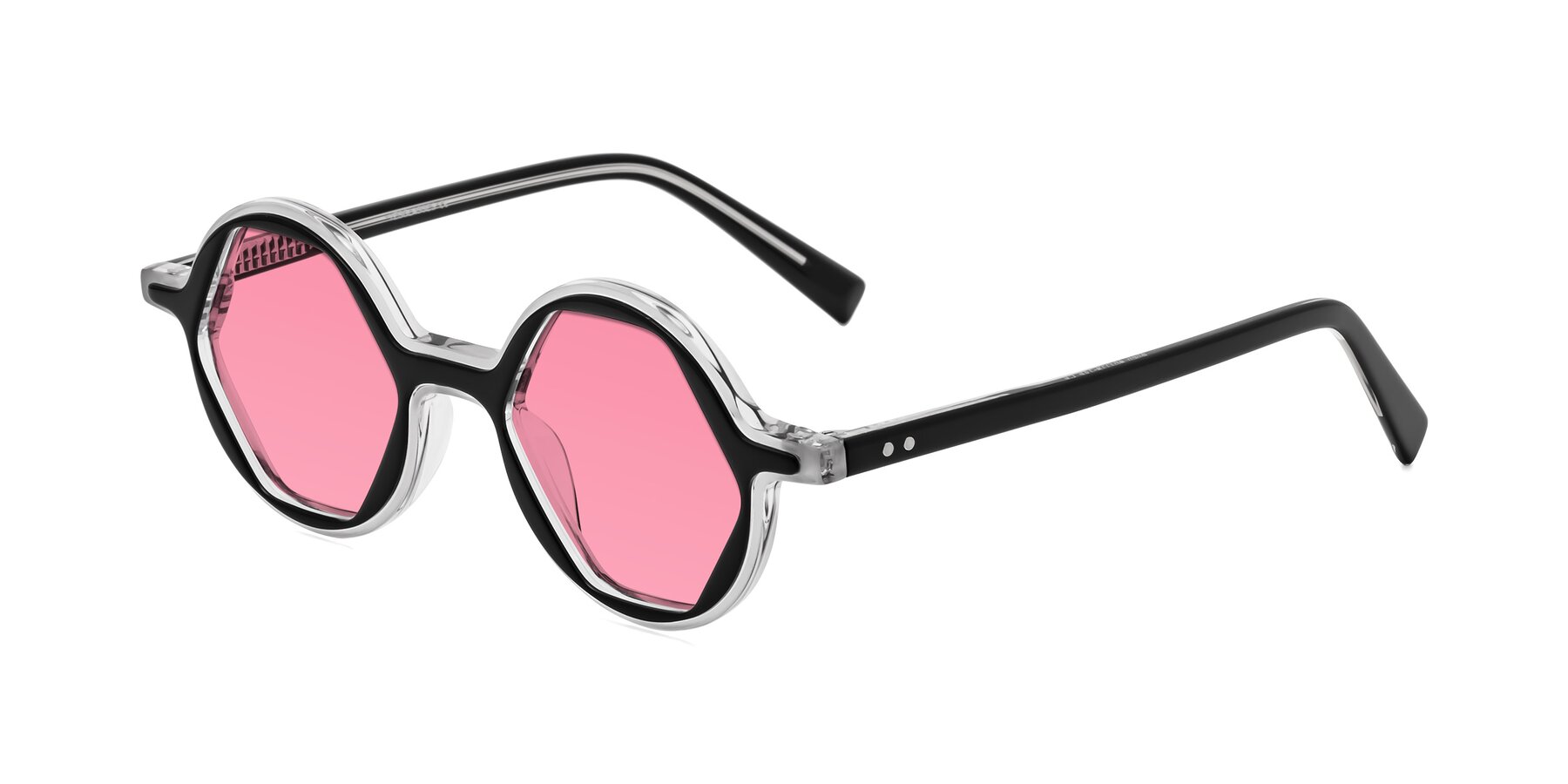 Angle of Alien in Black-Clear with Pink Tinted Lenses