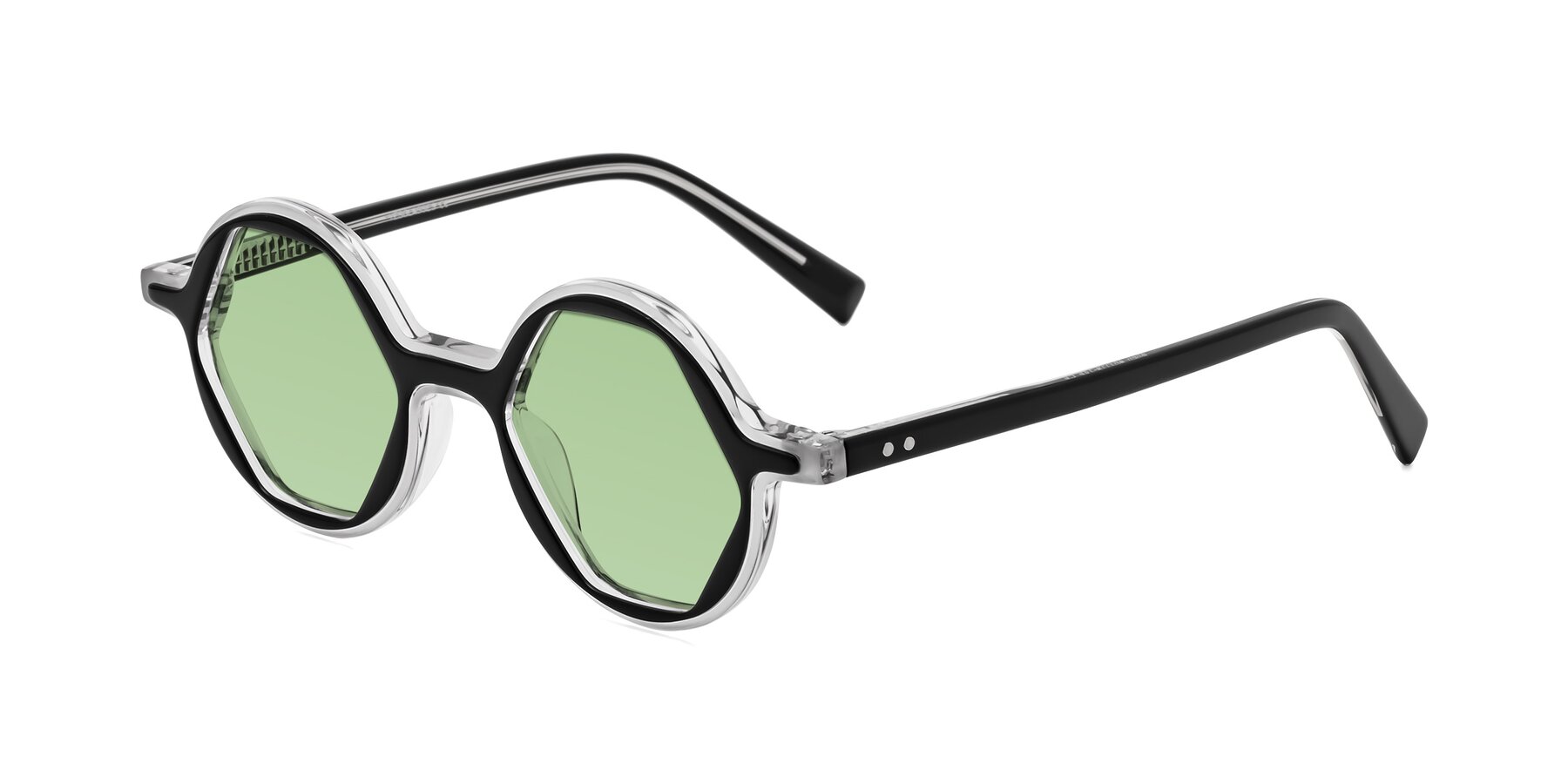 Angle of Alien in Black-Clear with Medium Green Tinted Lenses