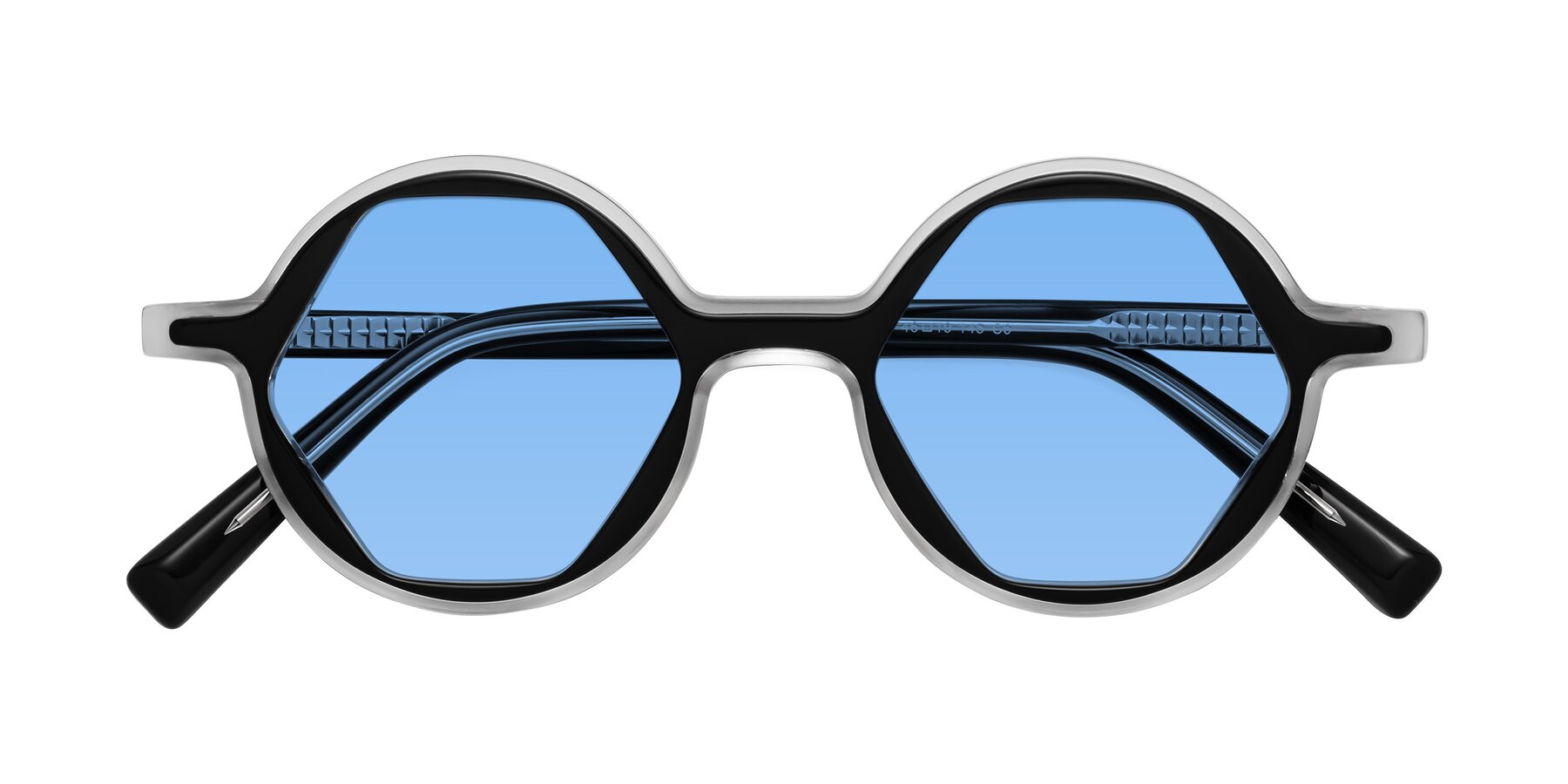 Folded Front of Alien in Black-Clear with Medium Blue Tinted Lenses