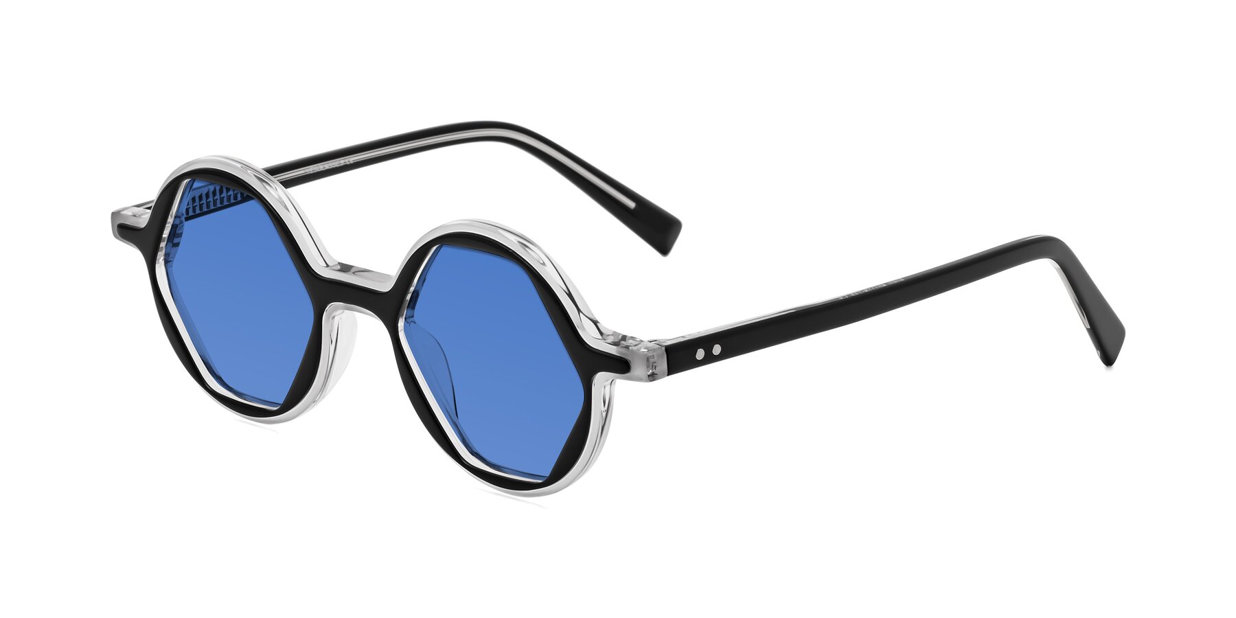 Angle of Alien in Black-Clear with Blue Tinted Lenses