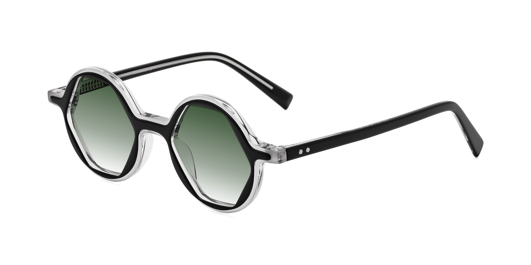 Angle of Alien in Black-Clear with Green Gradient Lenses