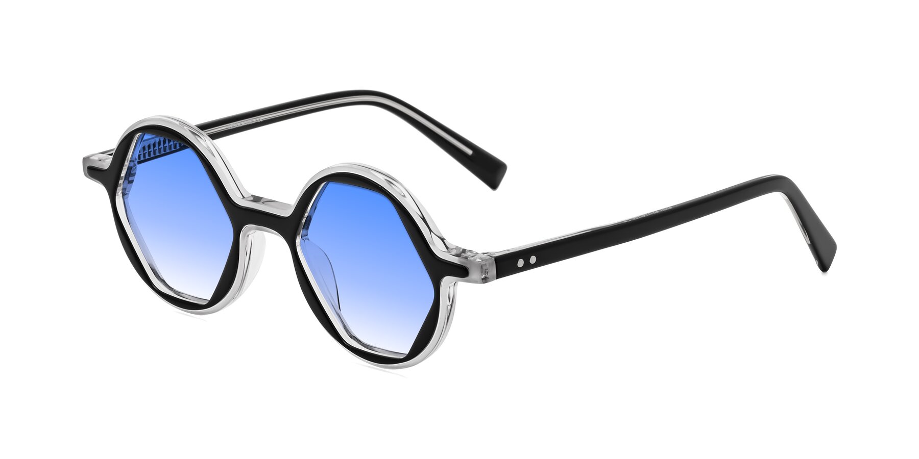 Angle of Alien in Black-Clear with Blue Gradient Lenses