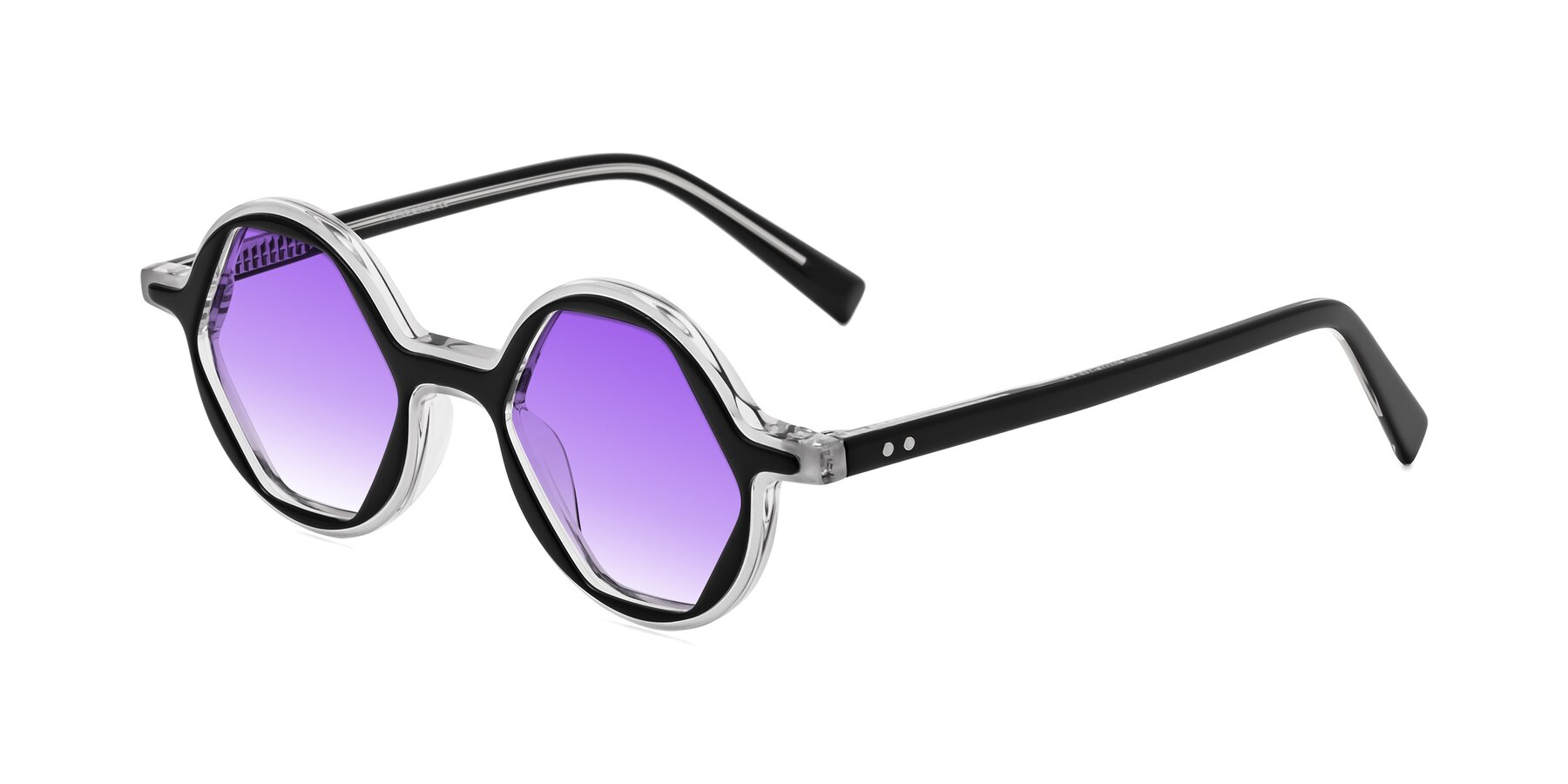 Angle of Alien in Black-Clear with Purple Gradient Lenses