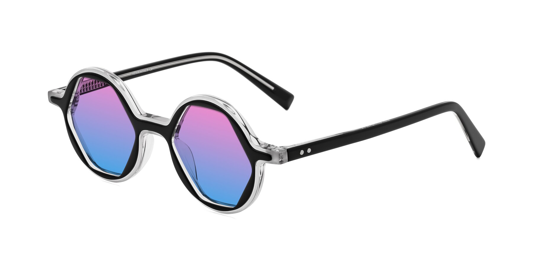 Angle of Alien in Black-Clear with Pink / Blue Gradient Lenses