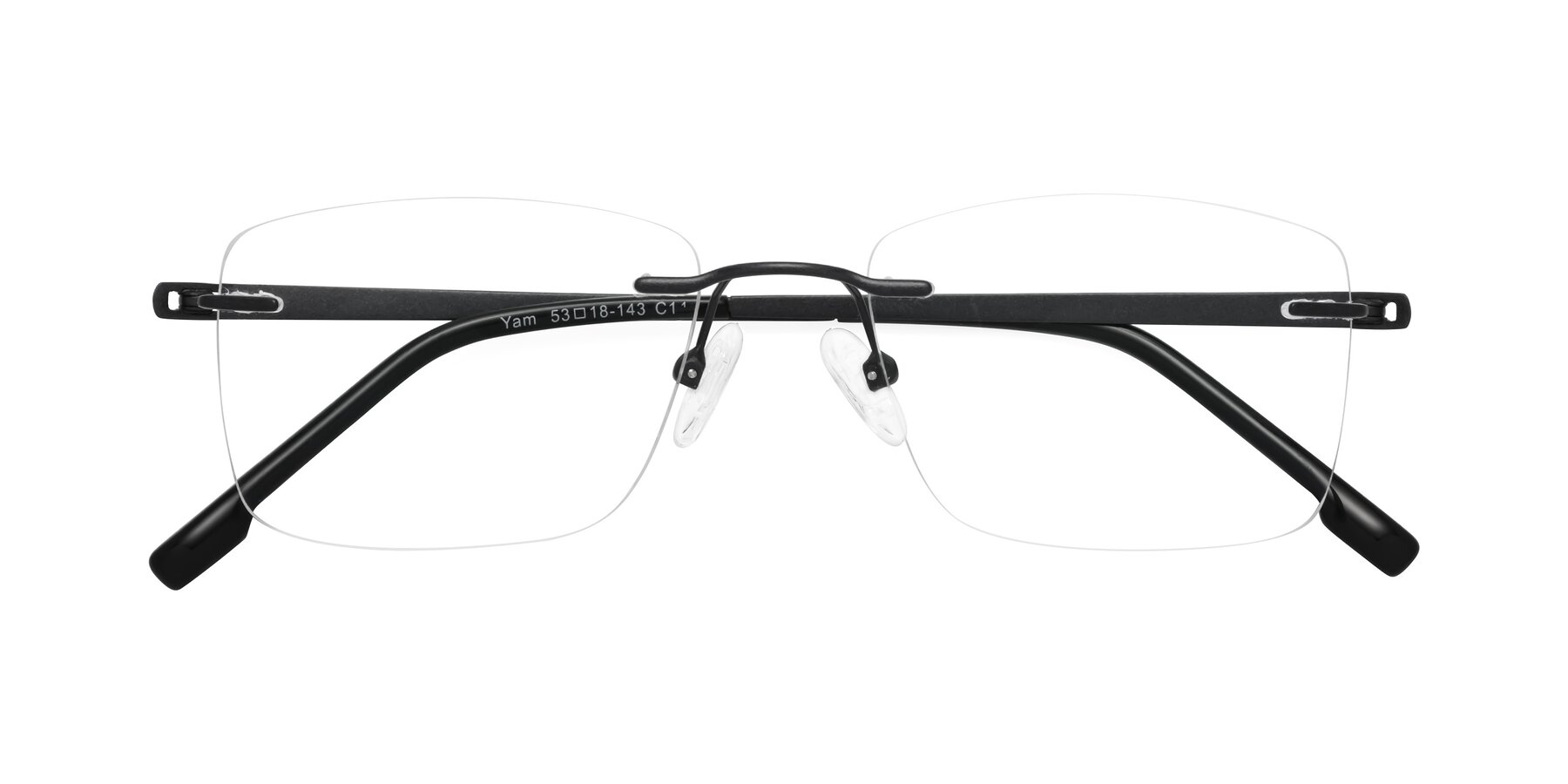 Folded Front of Yam in Matte Black with Clear Eyeglass Lenses