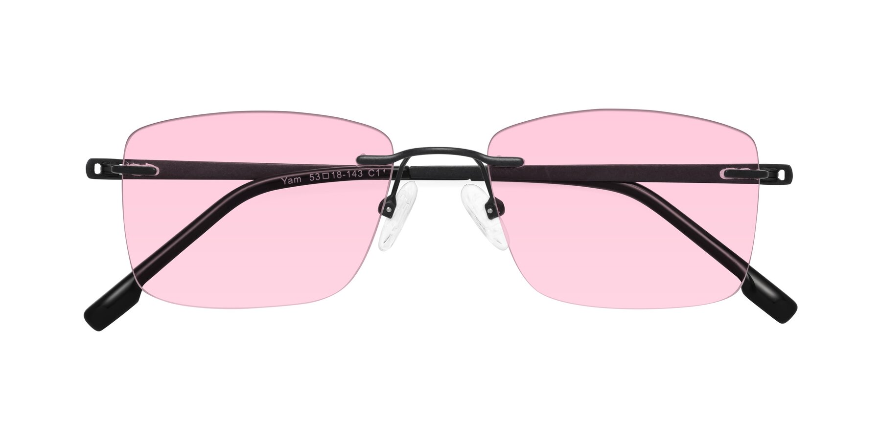 Folded Front of Yam in Matte Black with Light Pink Tinted Lenses