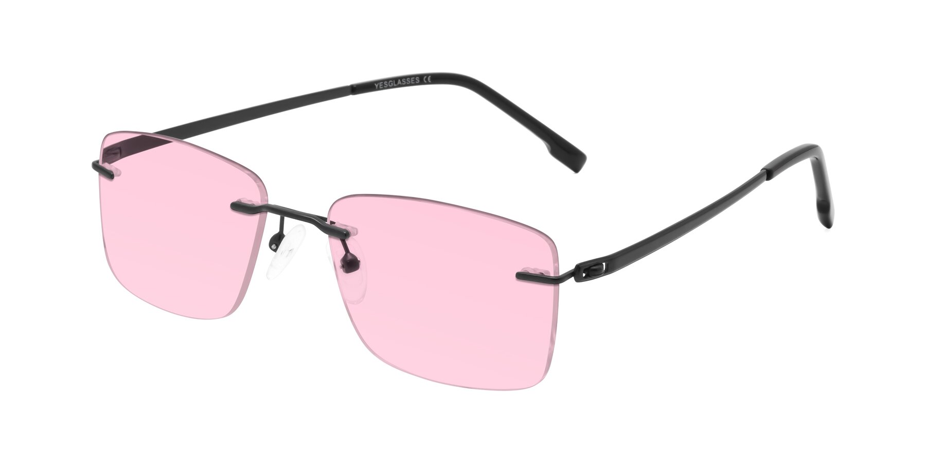 Angle of Yam in Matte Black with Light Pink Tinted Lenses