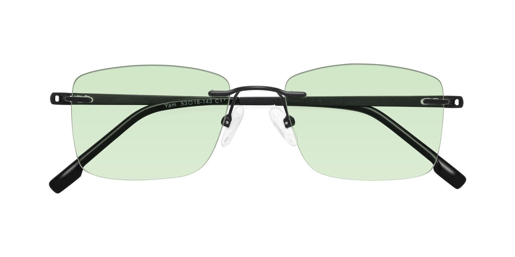 Folded Front of Yam in Matte Black with Light Green Tinted Lenses