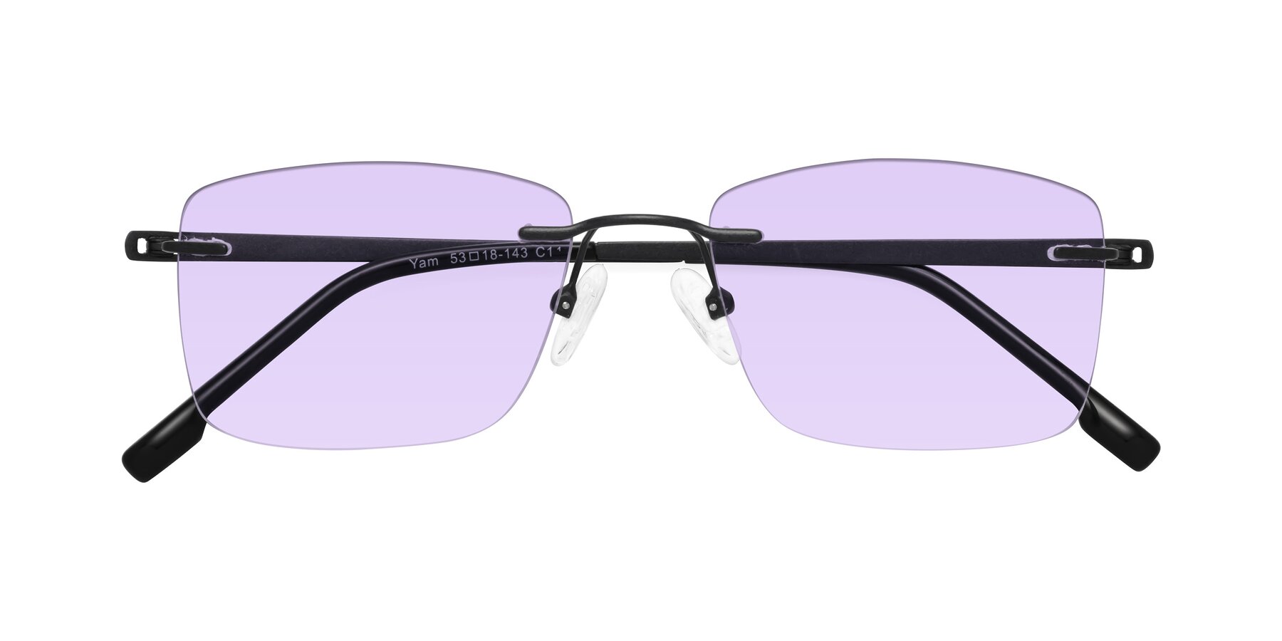 Folded Front of Yam in Matte Black with Light Purple Tinted Lenses