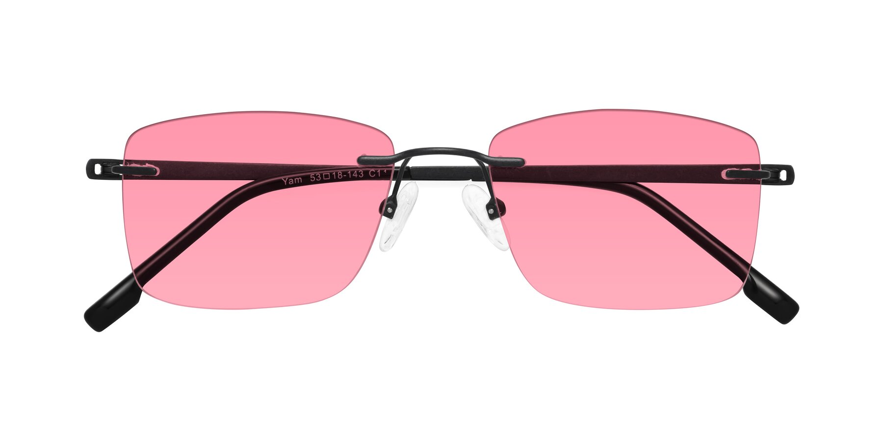 Folded Front of Yam in Matte Black with Pink Tinted Lenses