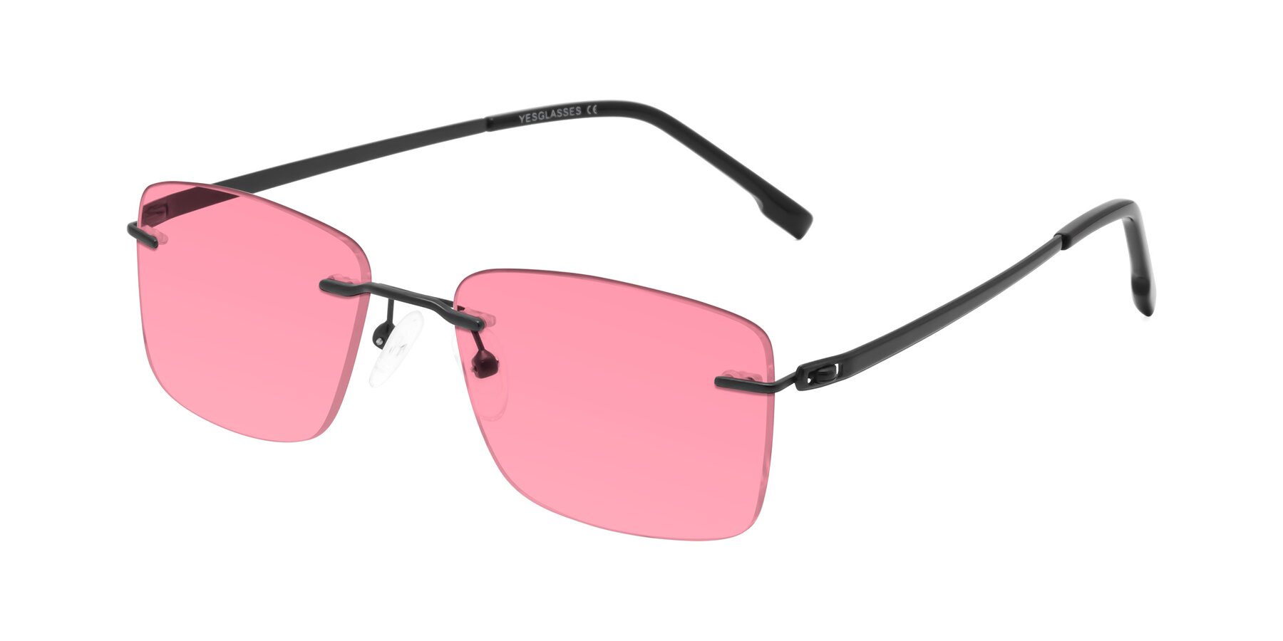 Angle of Yam in Matte Black with Pink Tinted Lenses