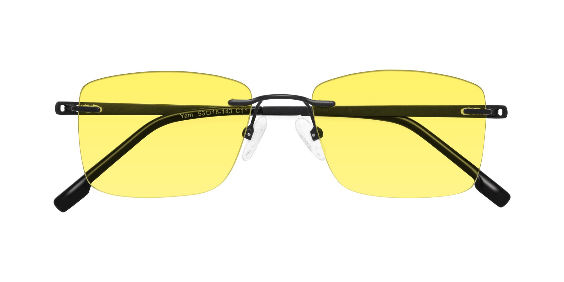 Folded Front of Yam in Matte Black with Medium Yellow Tinted Lenses