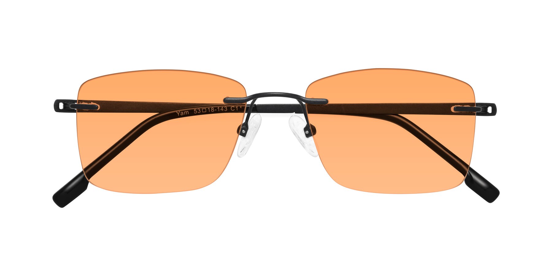 Folded Front of Yam in Matte Black with Medium Orange Tinted Lenses