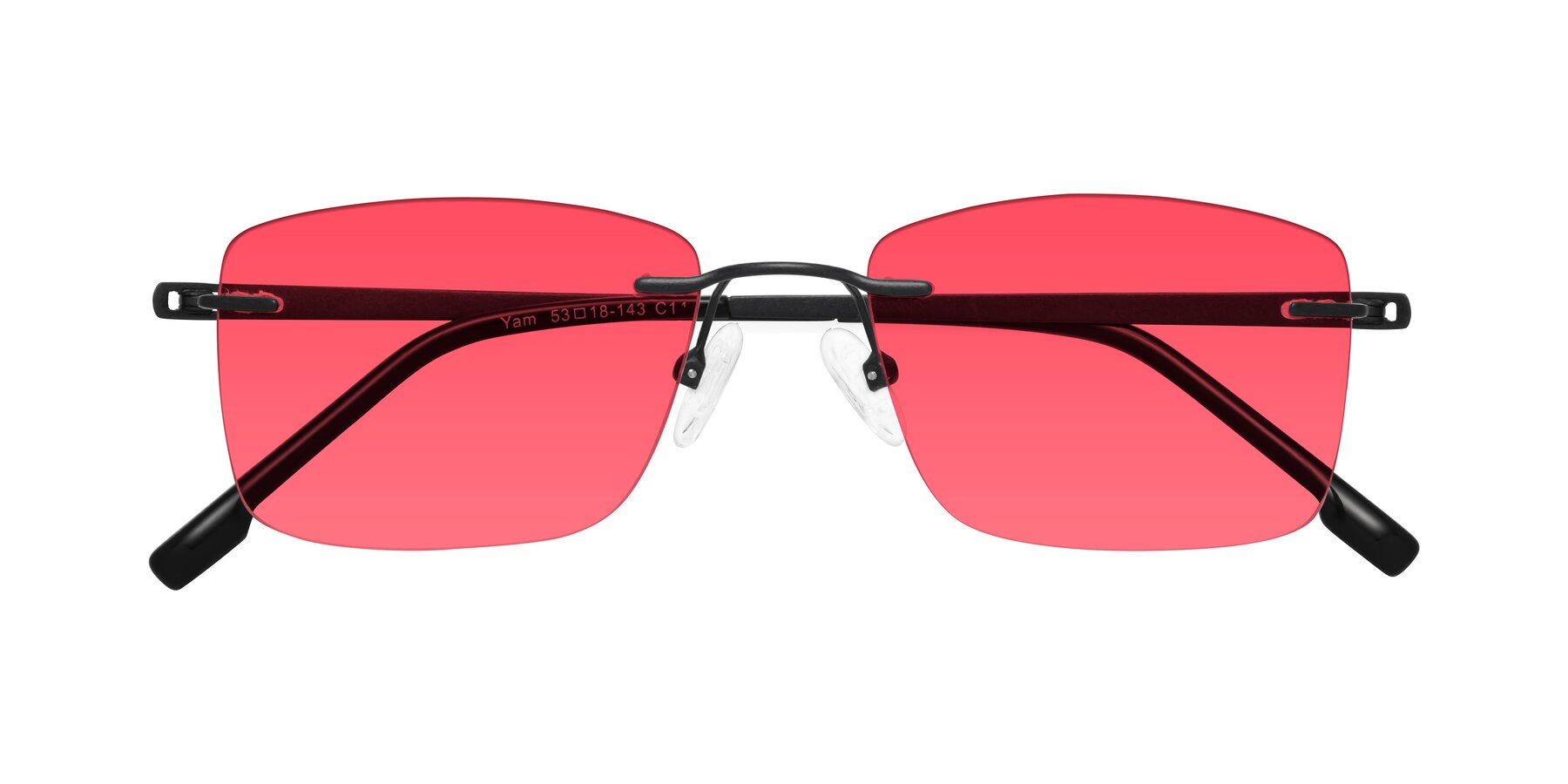 Folded Front of Yam in Matte Black with Red Tinted Lenses