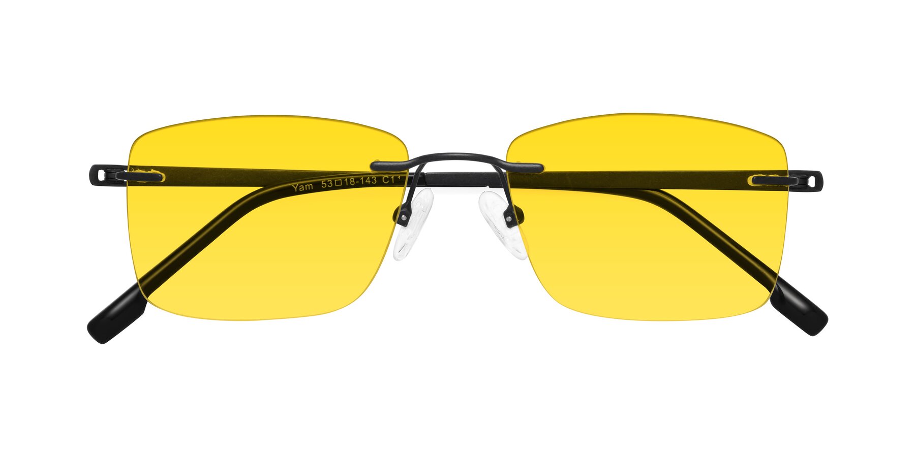 Folded Front of Yam in Matte Black with Yellow Tinted Lenses