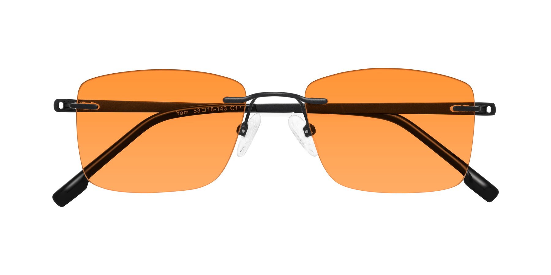 Folded Front of Yam in Matte Black with Orange Tinted Lenses